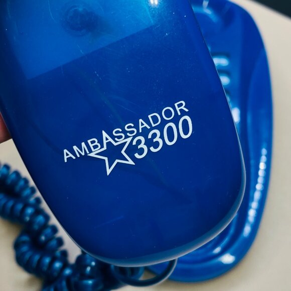 Vintage 90s AMBASSADOR 3300 Neon Blue Translucent Landline Phone GenX Nostalgia - Picture 2 of 10